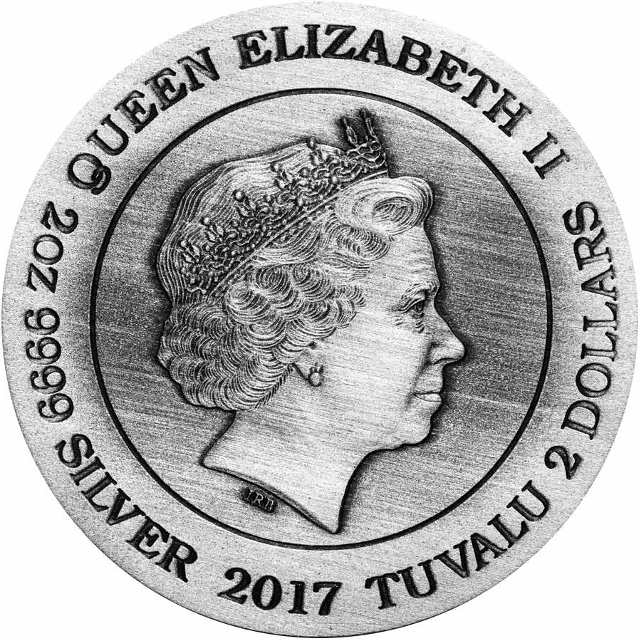 Tuvalu DRAGON $2 Silver Coin 2017 Antique Finish Ultra High Relief 2 oz